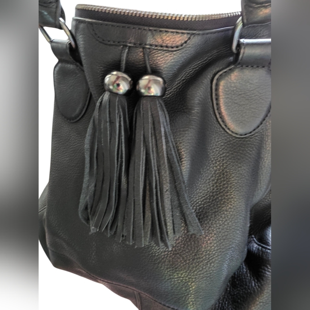 Audrey Brooke Black Leather Tassel Tote with Chain Strap - Picture 9 of 13